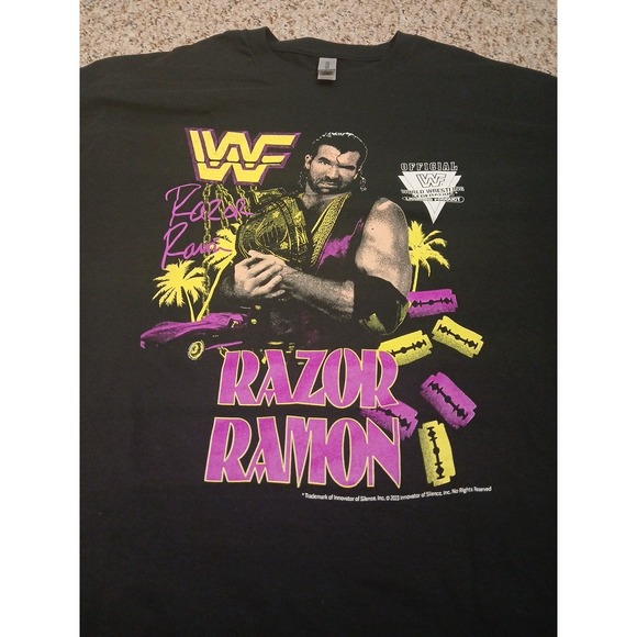 Razor Ramon Wrestler WWE Black Purple T Shirt Mens XLReprint Bootleg GILDAN TAG! - Picture 3 of 6